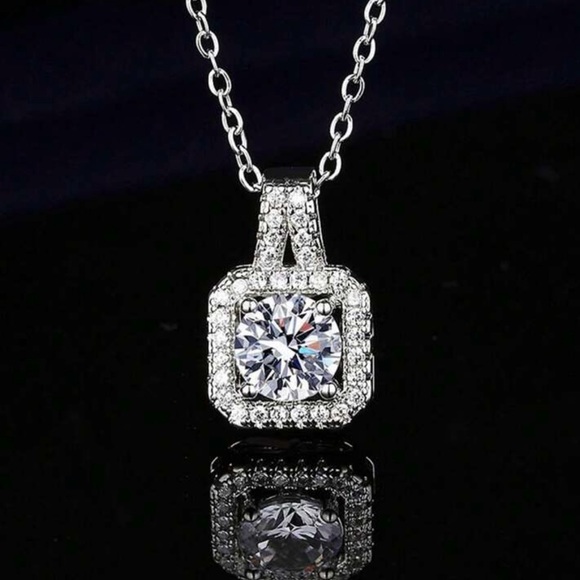 New Simulated Diamonds 925 Sterling Silver Sparkling Pave Pendant Neckla… - Picture 8 of 11